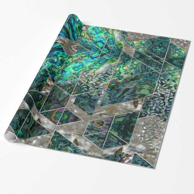 Papier Cadeau Ormeau géométrique abstrait et nacre (Déroulé)