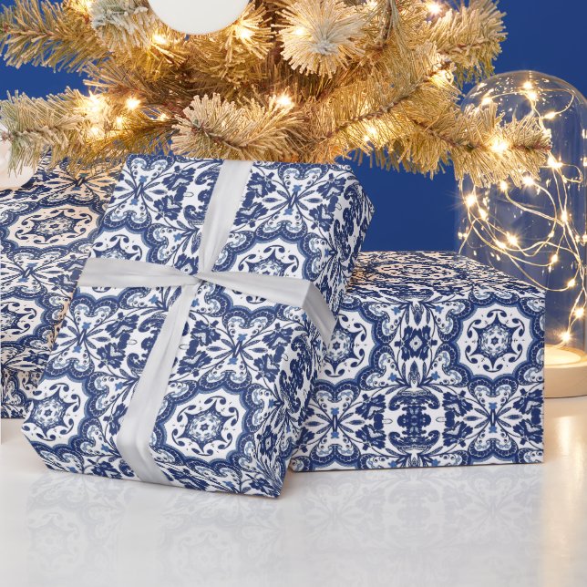 Papier Cadeau Ornat Antique Hollandais Delft Blue Floral Patte (Vacances)