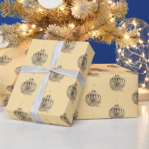 Papier Cadeau - Ornement de l'Arbre sur Fond Jaune