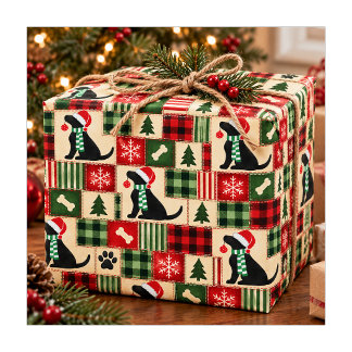 Papier Cadeau Ornement de Noël Patchwork Labrador Noir Élégant