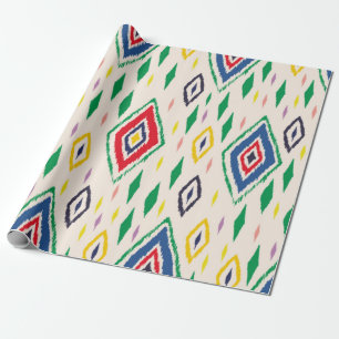 Papier Cadeau Ornement folklorique géométrique Ikat avec diamant