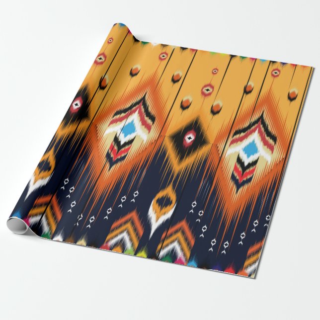 Papier Cadeau Ornement folklorique géométrique Ikat. Ethnie trib (Déroulé)