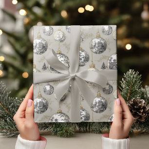 Papier Cadeau Ornement Toile   Noël Neutre Vintage Christmas