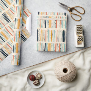 Papier Cadeau Ornements boho autochtones marine rayures rouillée