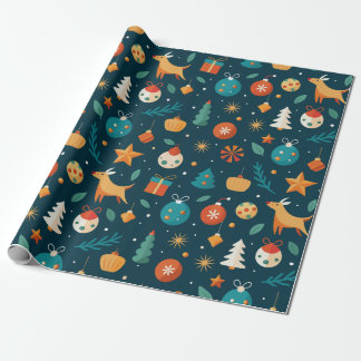 Papier Cadeau Ornements de fête et motif de rennes