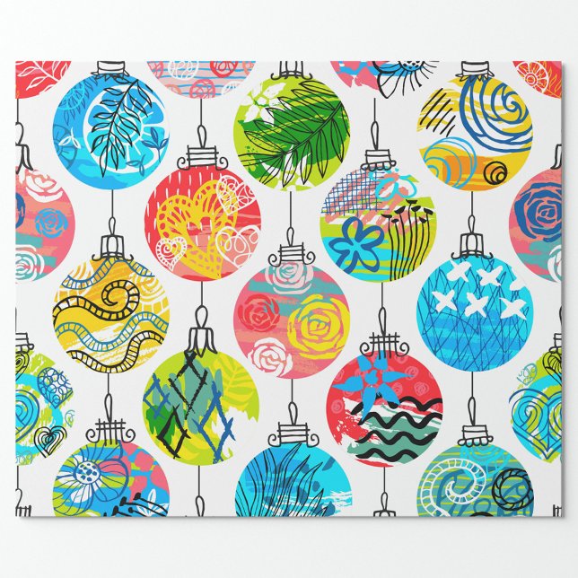 Papier Cadeau Ornements de Noël (Pretty Colorful Design Christmas Ornaments Wrapping Paper!)