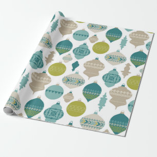 Papier Cadeau Ornements de Noël bleu et vert