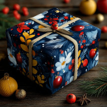 Ornements de Noël bleus avec motif floral blanc