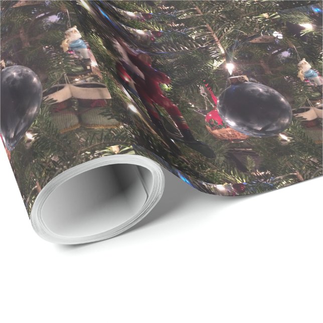 Papier Cadeau Ornements de Noël Cheval Rocheux Arbre (Coin rond)
