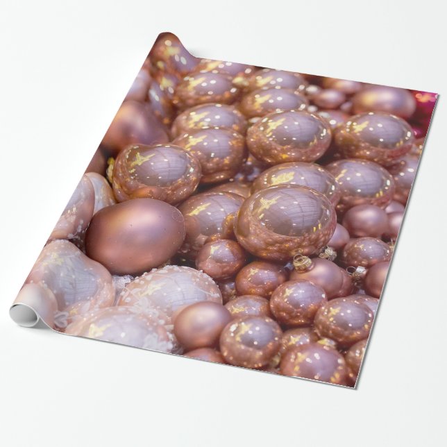 Papier Cadeau Ornements de Noël en or rose (Déroulé)