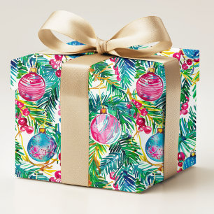 Papier Cadeau Ornements de Noël Préppy Colorés et Pin