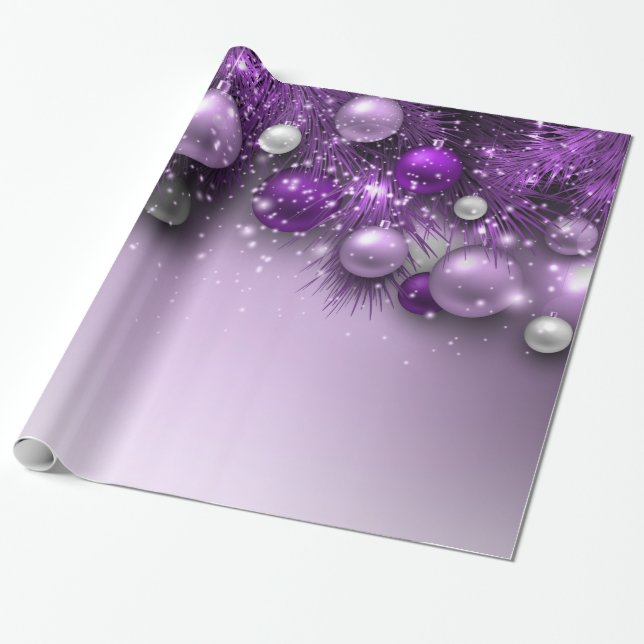 Papier Cadeau Ornements de Noël - Purples (Déroulé)