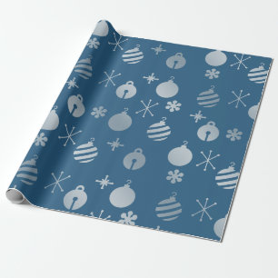 Papier Cadeau Ornements de Noël rétro Argent bleu