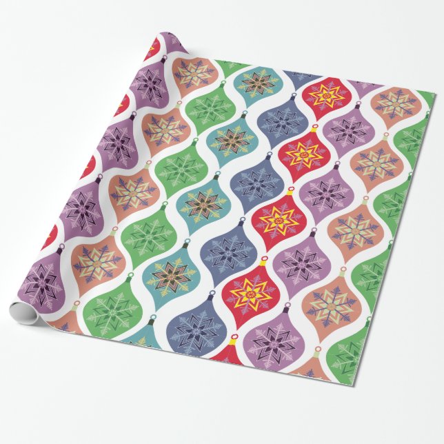 Papier Cadeau Ornements de Noël rétro Papier d'enveloppement de  (Déroulé)