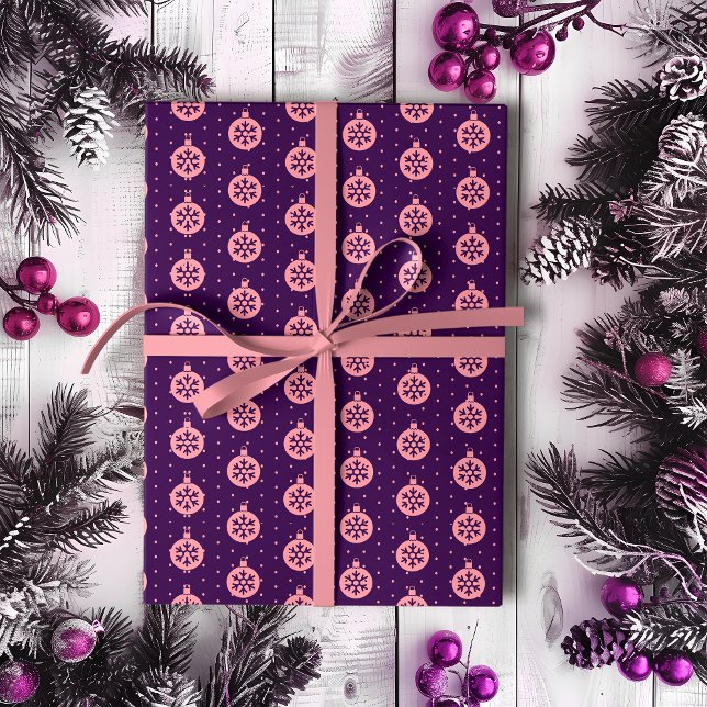 Papier Cadeau Ornements de Noël rose sur les vacances modernes v (Créateur téléchargé)