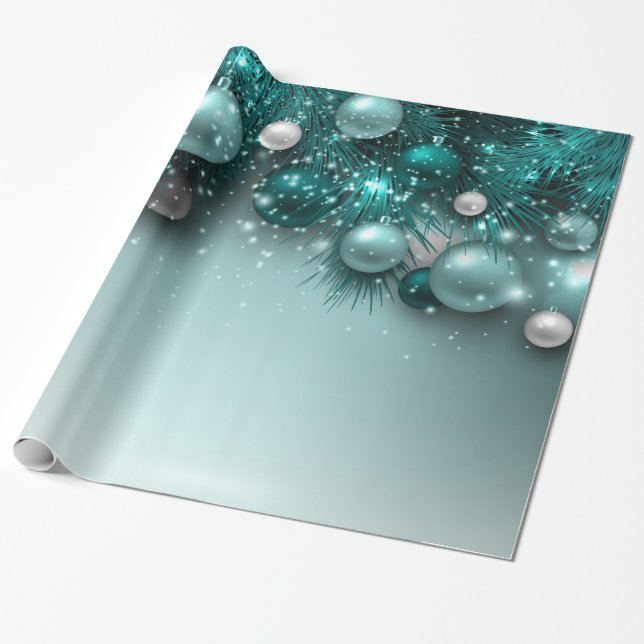 Papier Cadeau Ornements de Noël - Turquoise (Déroulé)
