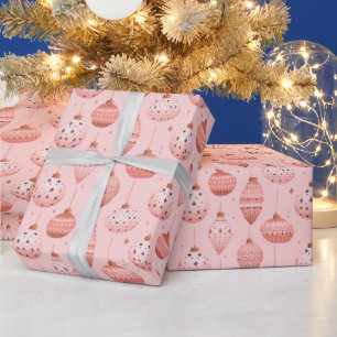 Papier Cadeau Ornements de vacances roses Noël
