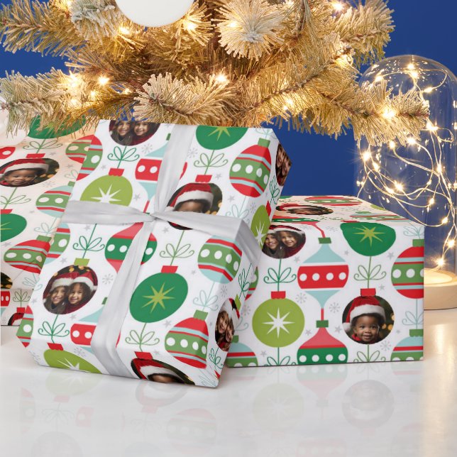 Papier Cadeau Ornements photo personnalisables : Noël personnali (Vacances)