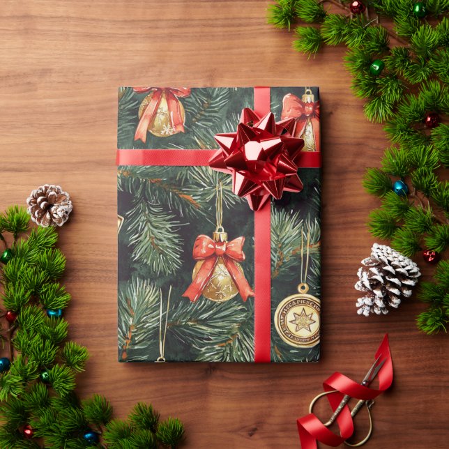Papier Cadeau Ornements Red Green Western Christmas Tree (Cadeau de vacances)