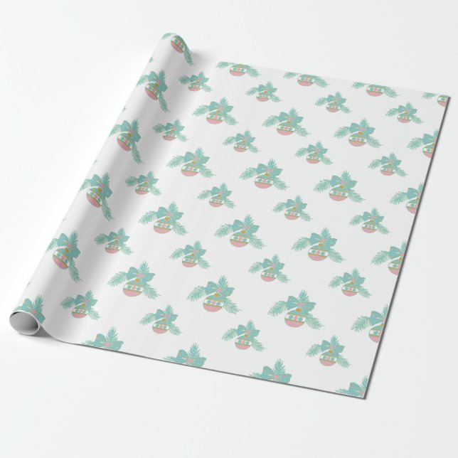 Papier Cadeau Ornements Retro rose et Aqua Papier à envelopper (Déroulé)