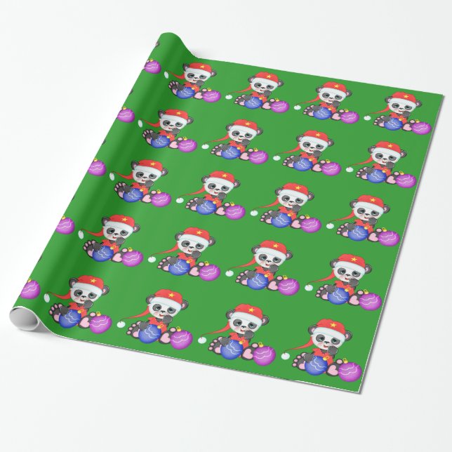 Papier Cadeau Ornements sakis chamois de Père Noël et de Noël (Déroulé)
