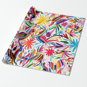 Papier Cadeau Otomi coloré Imprimer, Motif floral/animal
