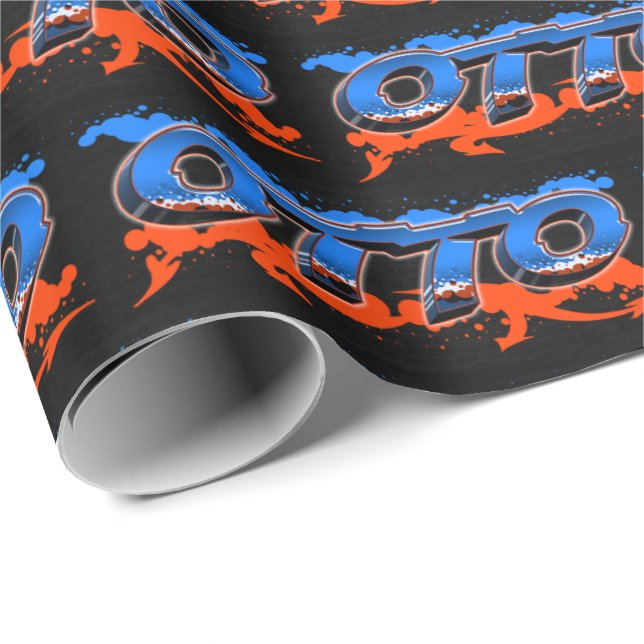 Papier Cadeau Otto prénom Graffiti blue orange (Coin rond)