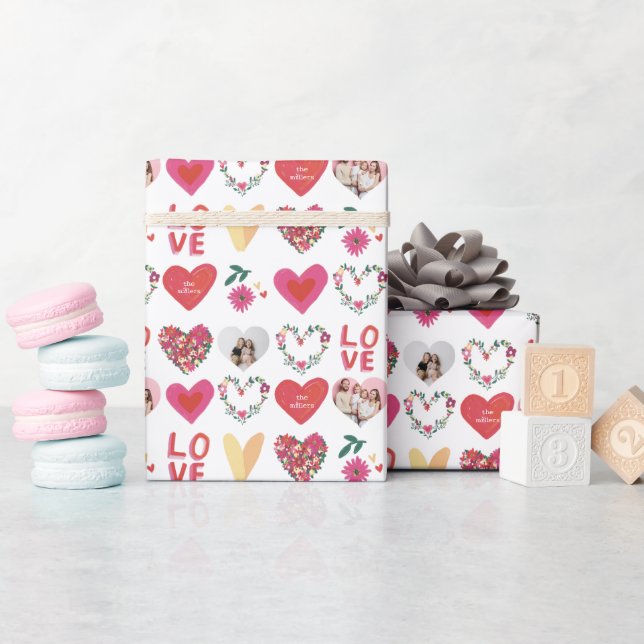 Papier Cadeau Où l'amour grandit Photos personnalisées et texte (Baby Shower)