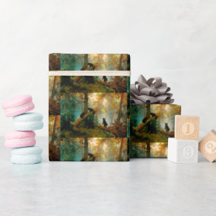 Papier Cadeau Ours avec des oursons dans une forêt de pins Ivan 