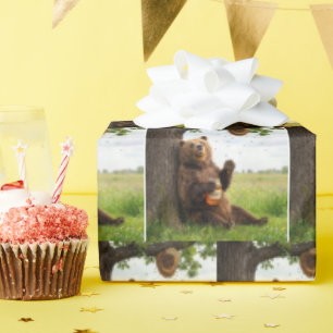 Papier Cadeau Ours avec un pot de miel