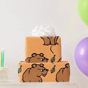 Papier Cadeau Ours Brown avec chute de la feuille d'automne joli