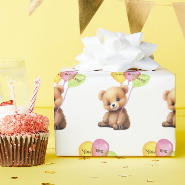 Papier Cadeau Ours D'Anniversaire Avec Ballons De Fête (Fête d'anniversaire)