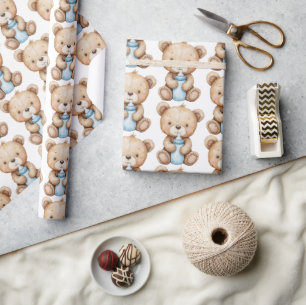 Papier Cadeau Ours de bébé avec bouteille