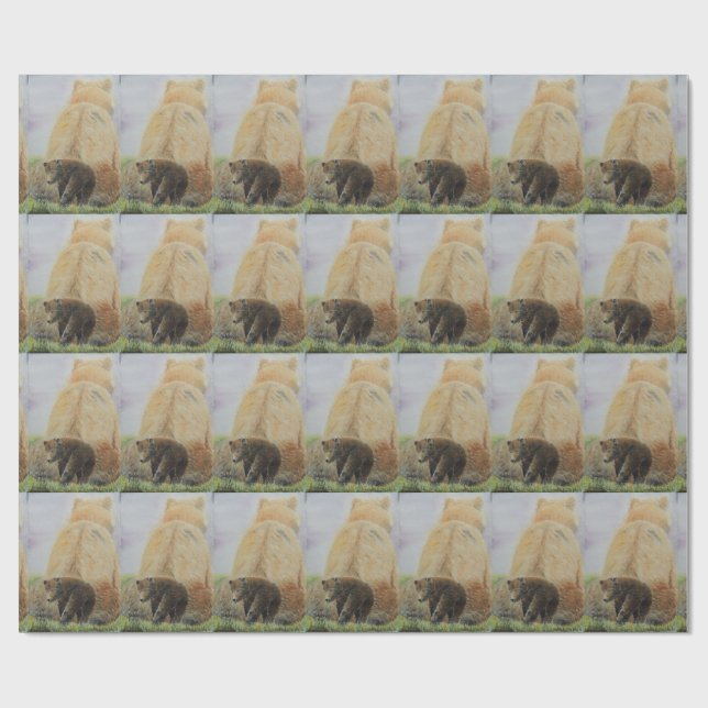 Papier Cadeau Ours de bébé avec maman Bear (Plat)