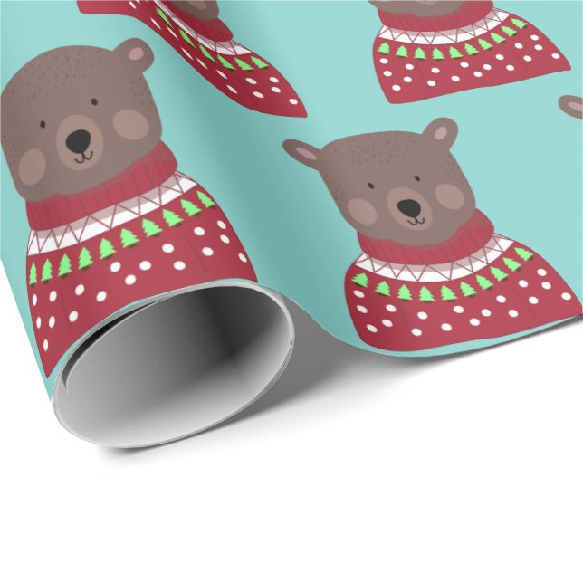 Papier Cadeau Ours de Noël (Coin rond)