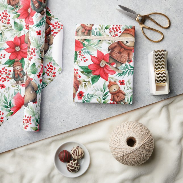 Papier Cadeau Ours de Noël floral (Artisanat)