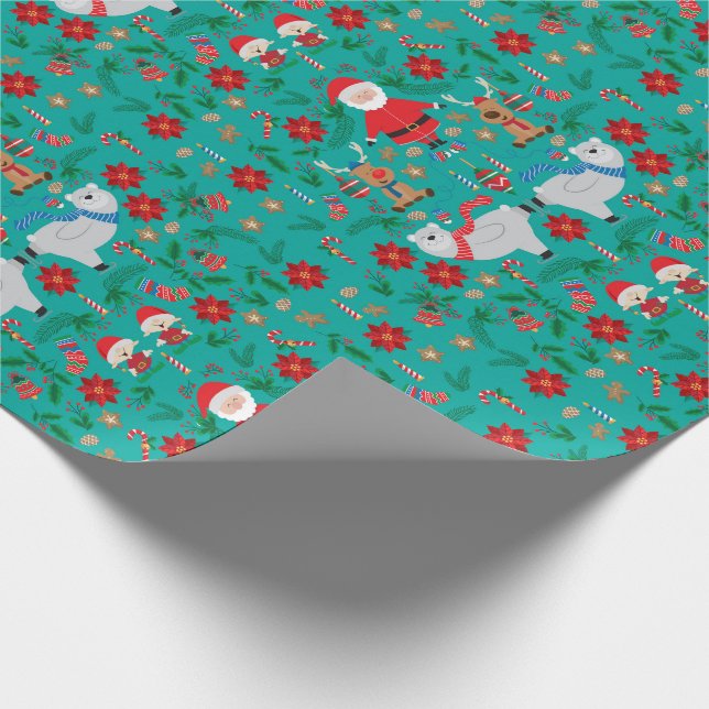 Papier Cadeau Ours de Noël vert (Coin)