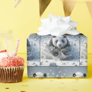 Papier Cadeau Ours De Panda Courir Dans La Neige
