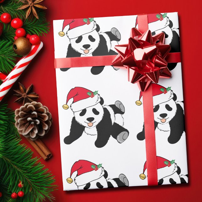 Papier Cadeau Ours de panda de Noël à Santa Hat (Créateur téléchargé)