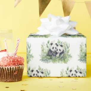 Papier Cadeau Ours De Panda En Bambou Feuilles
