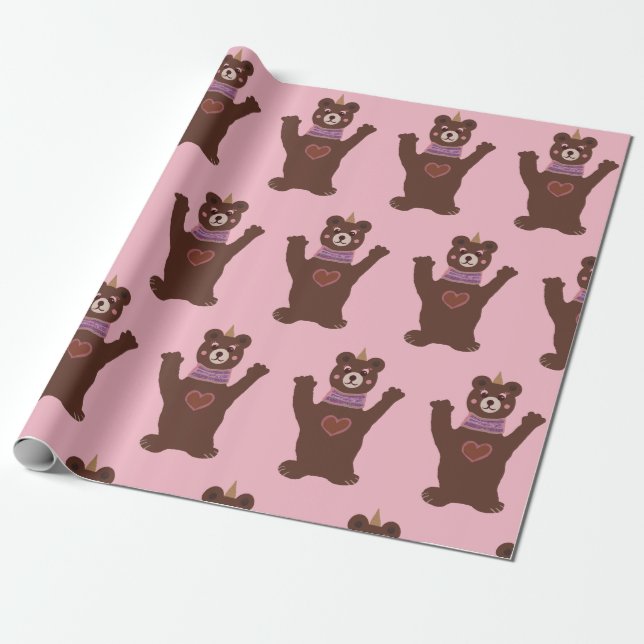 Papier Cadeau Ours de papier brillant, bébé fille (Déroulé)