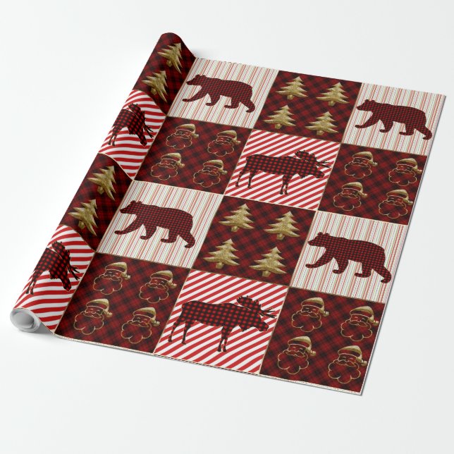 Papier Cadeau Ours de rennes de sapin plaid de Noël (Déroulé)