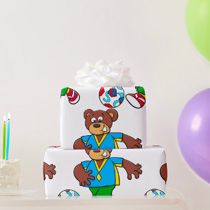 Papier Cadeau Ours de soccer jouant au football en tenue sportiv
