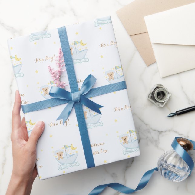 Papier Cadeau Ours doux en bateau en papier (Cadeaux)