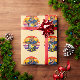 Papier Cadeau Ours en colère avec un chapeau râpe à fromage et d