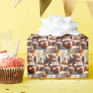 Papier Cadeau Ours en peluche avec bras dans une fronde