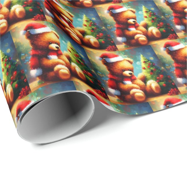 Papier Cadeau Ours en peluche de Noël 1 (Coin rond)