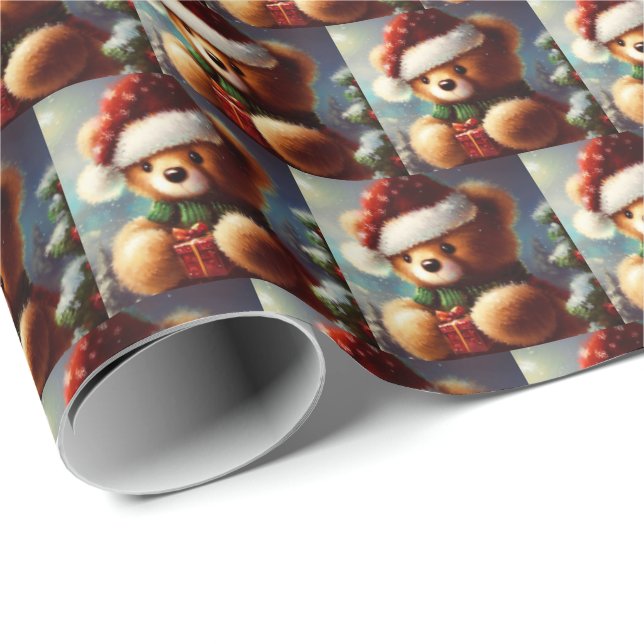 Papier Cadeau Ours en peluche de Noël 2 (Coin rond)