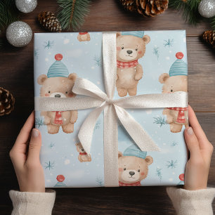 Papier Cadeau Ours en peluche de Noël mignon moderne