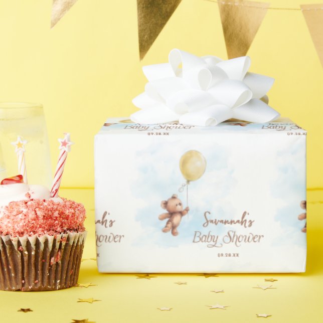 Papier Cadeau Ours en peluche personnalisé avec Baby shower à ba (Fête d'anniversaire)